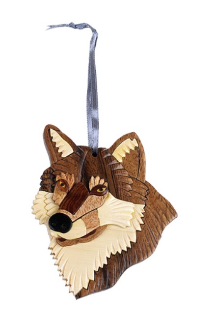 Double Side Wood Intarsia Ornament - Wolf