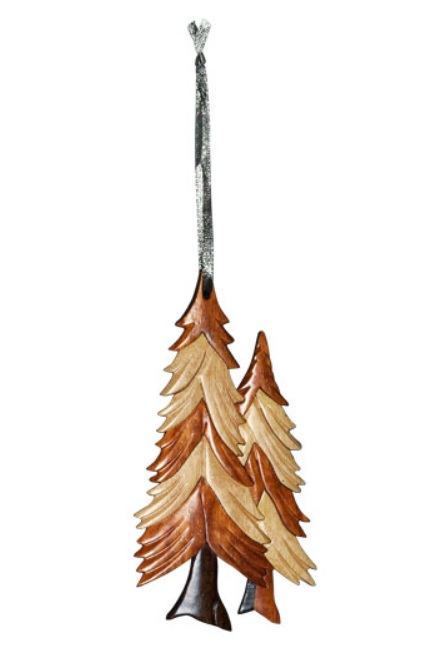 Double Side Wood Intarsia Ornament - Pine Trees